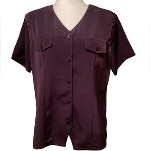 Maggie Sweet Vintage Blouse Size Medium Dark Purple Short Sleeves